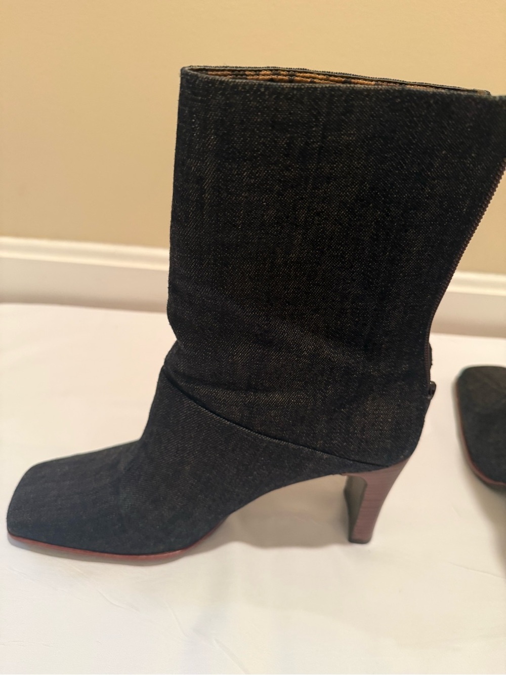 Vintage Amanda Smith Dark Blue Denim Mid-Calf Heeled Boots - Picture 4 of 8